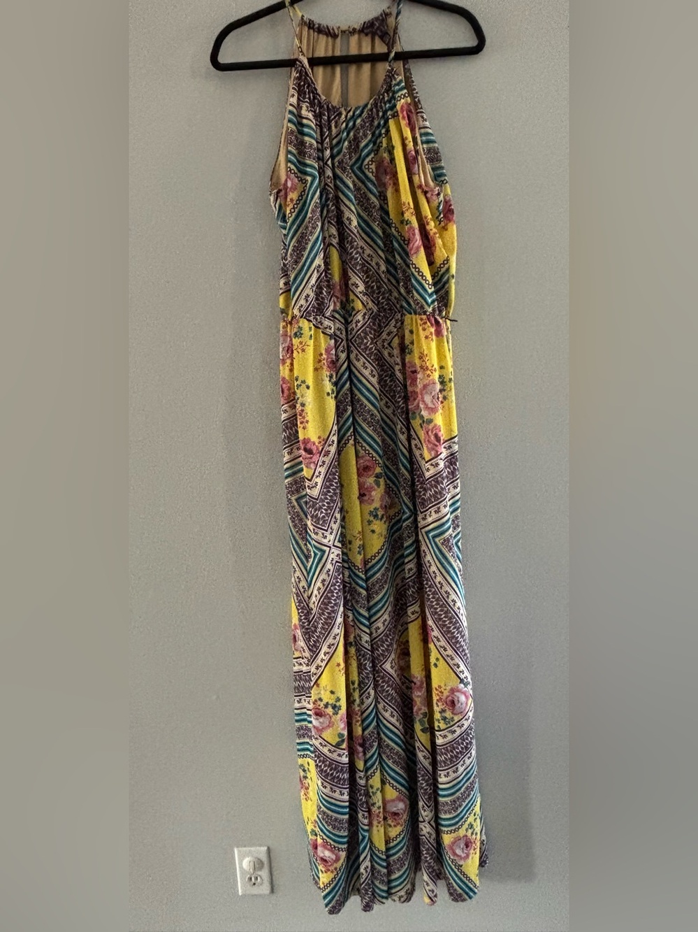 long tall sally Yellow, Teal & Brown Striped Halter dress Size 14 Resortwear
